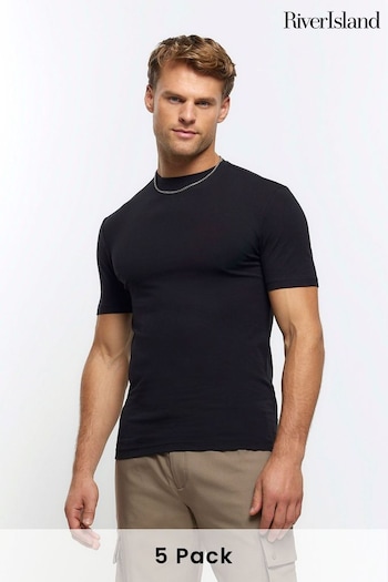 River Island Black Muscle T-Shirts 5 Pack (D32122) | £35