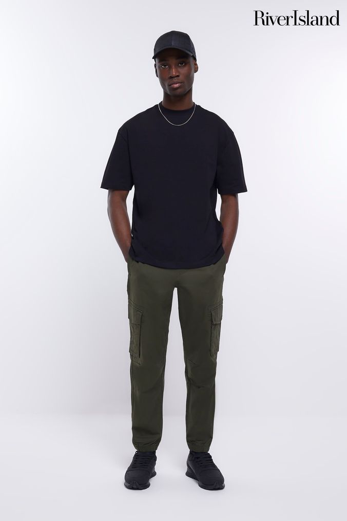 River island slim fit cargo trousers in khaki top