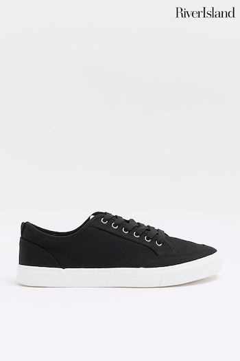 River Island Black Canvas Lace-Up Trainers (D32187) | £25