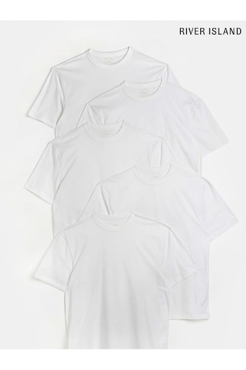 River Island White Regular T-Shirts 5 Pack (D32219) | £35
