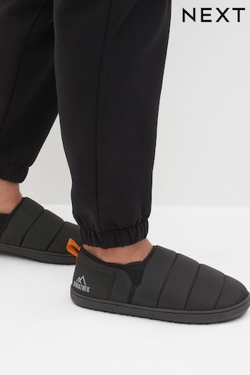 Black Quilted Slippers (D32303) | £24