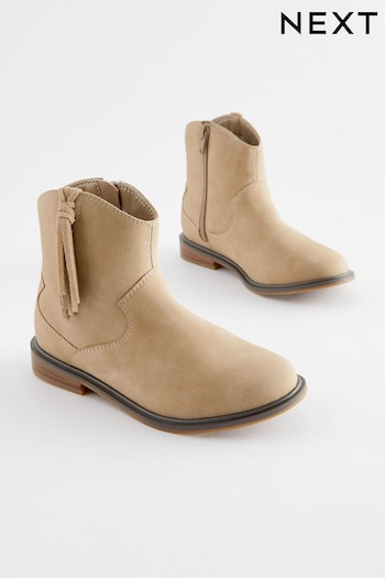 Neutral Brown Western Tassel Botas Boots (D32341) | £32 - £39