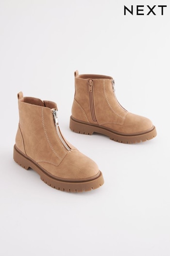 Neutral Brown Zip Front Chunky Boots (D32346) | £36 - £43
