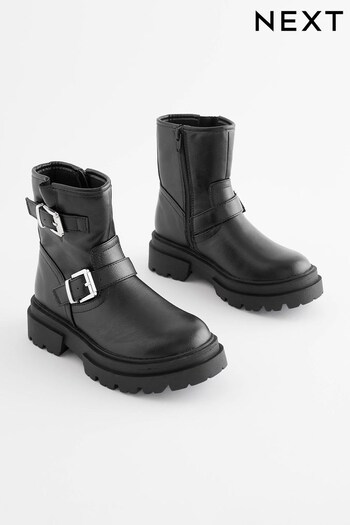 Black Buckle Biker Boots (D32347) | £35 - £42