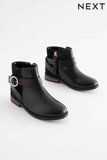 Black Standard Fit (F) Leather Ankle Boots (D32358) | £40 - £47