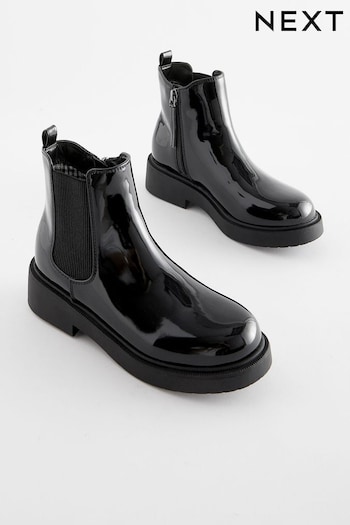 Black Patent Wide Fit (G) Chunky Chelsea Boots gonsin (D32362) | £33 - £40