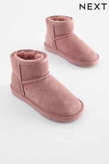 Dark Rose Pink Short Warm Lined Water Repellent Suede Pull-On Boots (D32366) | £26 - £33