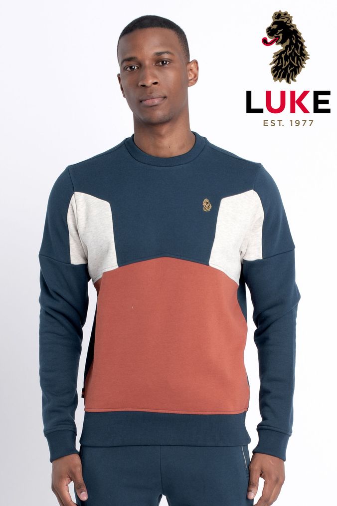 Buy Men s Luke 1977 Colour Block Crew Neck Sweatshirtsandhoodies Online Next UK