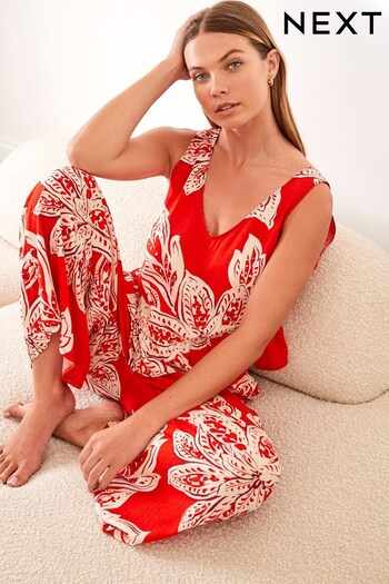 Red Floral Viscose Vest Pyjamas (D32949) | £34