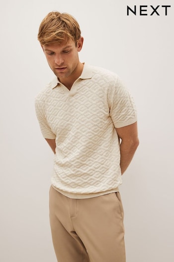 Cream Texture Knitted Collar Short Sleeve Shirt (D32968) | £30