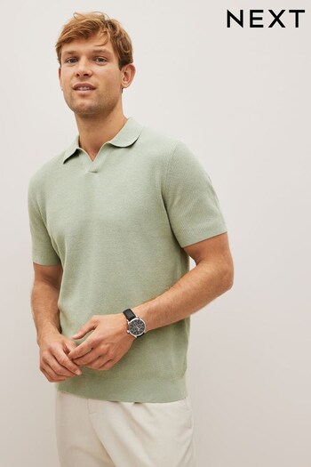 Sage Green Texture Knitted Collar Short Sleeve Shirt (D32969) | £28