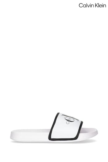 Calvin Klein cotton White Logo Slides (D32984) | £36