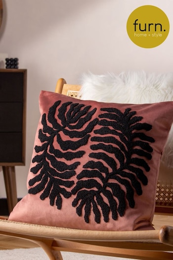 furn. Brown Maldive Botanical Velvet Tufted Cushion (D33053) | £19