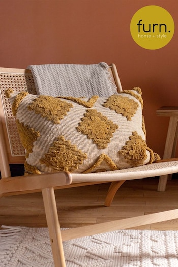 furn. Yellow Lamar Geometric Tufted Loop Cotton Cushion (D33056) | £17