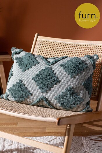 furn. Green Lamar Geometric Tufted Loop Cotton Cushion (D33057) | £20