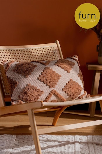 furn. Brown Lamar Geometric Tufted Loop Cotton Cushion (D33058) | £17