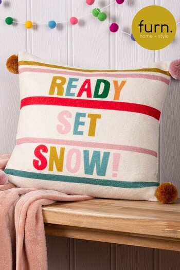 furn. Natural Pom-Poms Ready Set Snow Bouclé Print Cushion (D33062) | £25