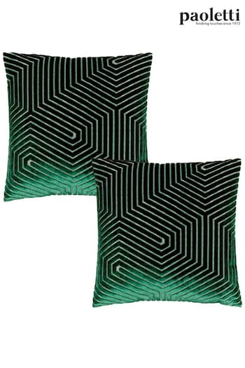 Riva Paoletti 2 Pack Green Evoke Geometric Cut Velvet Cushions (D33068) | £26