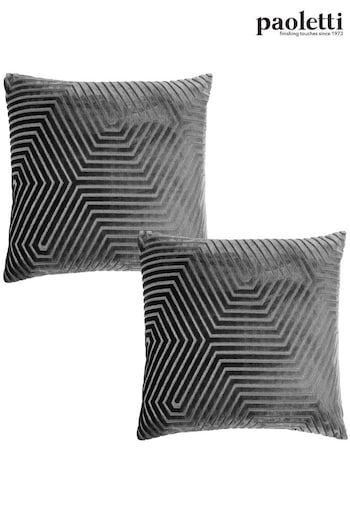 Riva Paoletti Grey Evoke Geometric Cut Velvet Cushion 2 Pack (D33069) | £26
