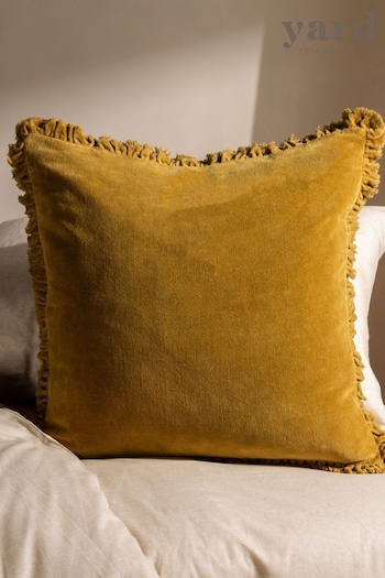 The Linen Yard Yellow Bertie Washed Cotton Velvet Cushion (D33082) | £26