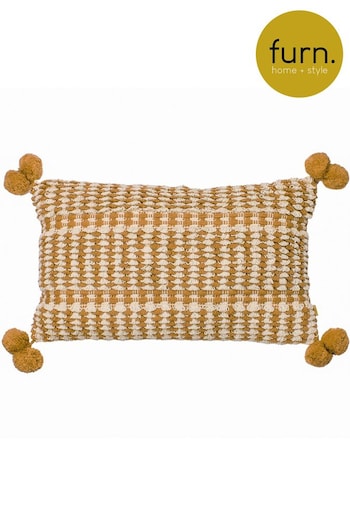 furn. Yellow Ayaan Woven Loop Tufted Cotton Double Pom Pom Cushion (D33085) | £17