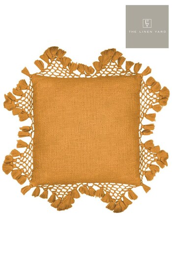 The Linen Yard Brown Anko Slub Cotton Macramé Tassel Trim Cushion (D33089) | £21