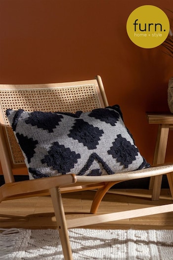 furn. Black Lamar Geometric Tufted Loop Cotton Cushion (D33095) | £20