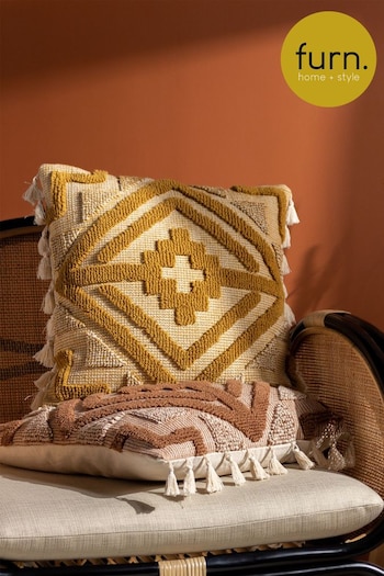 furn. Yellow Kalai Geometric Tufted Woven Cotton Cushion (D33096) | £17