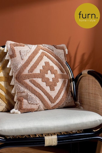 furn. Brown Kalai Geometric Tufted Woven Cotton Cushion (D33098) | £17
