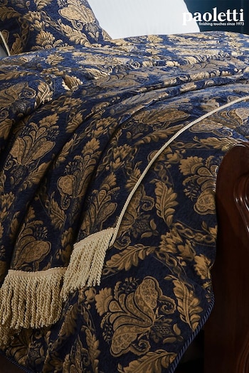 Riva Paoletti Blue Shiraz Jacquard Floral Fringed Throw (D33201) | £64