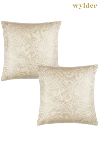 Wylder 2 Pack Natural Seymour Embroidered Woven Jacquard Piped Cushions (D33213) | £36