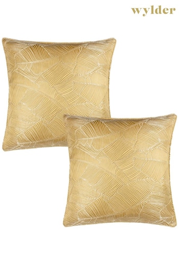 Wylder 2 Pack Gold Seymour Embroidered Woven Jacquard Piped Cushions (D33214) | £36