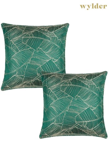 Wylder Green Seymour Embroidered Woven Jacquard Piped Cushion 2 Pack (D33215) | £36