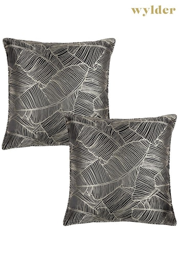 Wylder 2 Pack Black Seymour Embroidered Woven Jacquard Piped Cushions (D33216) | £36
