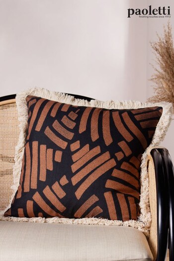 Riva Paoletti Brown Oromo Printed Geometric Fringed Cushion (D33218) | £18