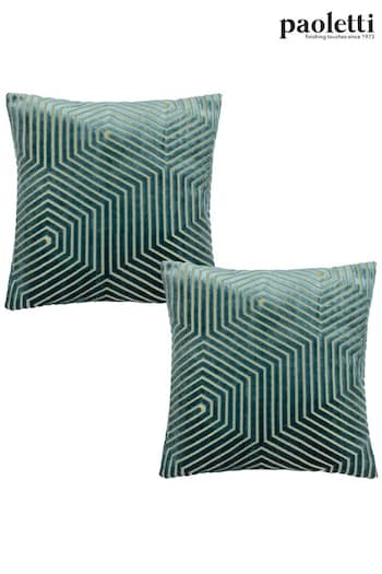 Riva Paoletti 2 Pack Teal Blue Evoke Geometric Cut Velvet Cushions (D33221) | £26