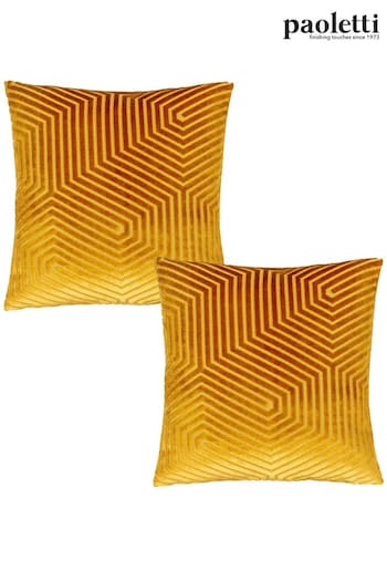 Riva Paoletti Gold Evoke Geometric Cut Velvet Cushion 2 Pack (D33224) | £26