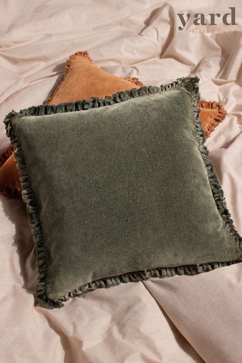 The Linen Yard Green Bertie Washed Cotton Velvet Cushion (D33231) | £22