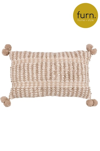 furn. Natural Ayaan Woven Loop Tufted Cotton Double Pom Pom Cushion (D33232) | £18