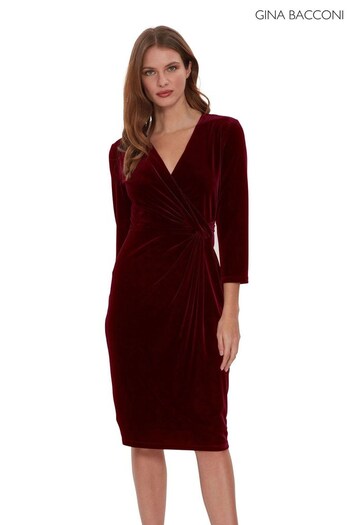 Gina Bacconi Red Alexxia Velvet Wrap Dress With Knot (D33270) | £200