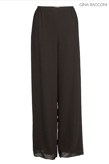 Gina Bacconi Chiffon Layered Black Slit Trousers (D33286) | £140