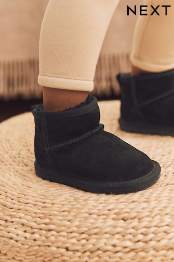 Black Suede Mini Faux Fur Lined Water Repellent Pull-On Suede way Boots (D33314) | £24 - £28