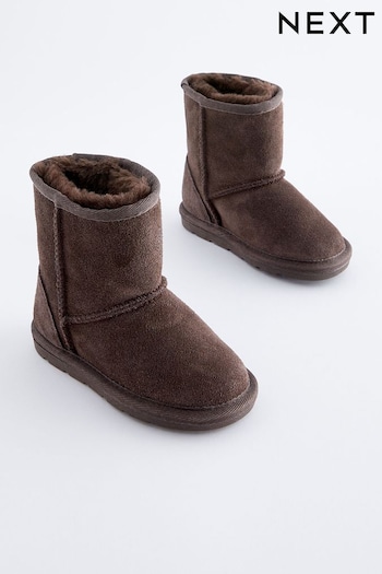 Chocolate Brown Short Suede Tall Faux Fur Lined Water Repellent Pull-On Suede Boots (D33323) | £11 - £13
