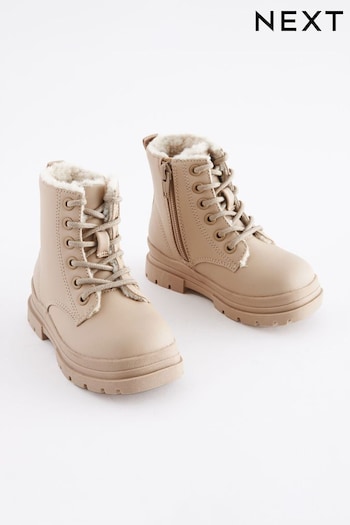 Beige Warm Lined Lace-Up Boots (D33327) | £28 - £32