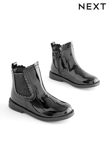 Black Patent Leather Standard Fit (F) Scallop Chelsea Boots (D33328) | £34 - £40