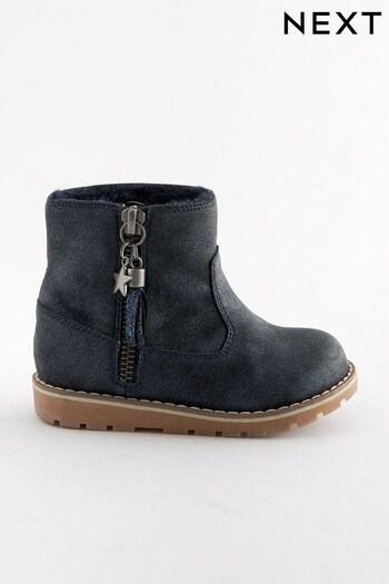 Navy Blue Shimmer Standard Fit (F) Warm Lined Ankle Boots (D33342) | £27 - £31