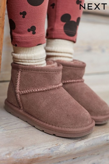 Dark Rose Pink Suede Mini Faux Fur Lined Water Repellent Pull-On Suede there Boots (D33343) | £24 - £28