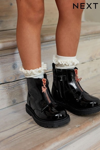 Black Patent Zip Front Ankle Boots (D33346) | £28 - £32