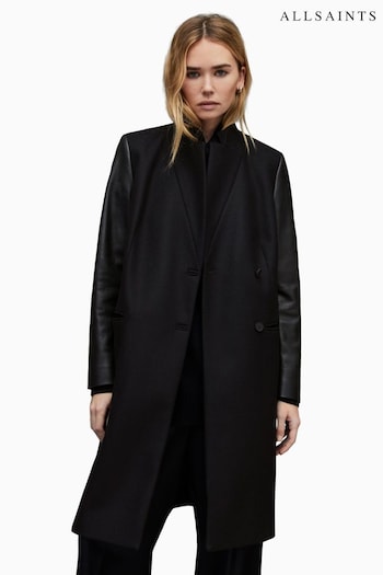 AllSaints Sidney Lea Wool Black Coat (D33387) | £399