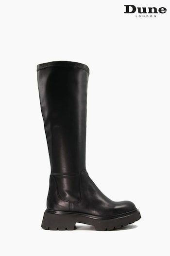 Dune London Black Tilt Flare Sole Knee High Boots (D33411) | £170